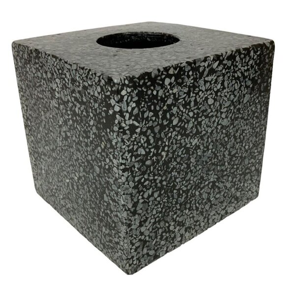 Granite Texture Tissue Box Cover Black Gray Square Heavy Modern Bath Decor - Picture 1 of 8
